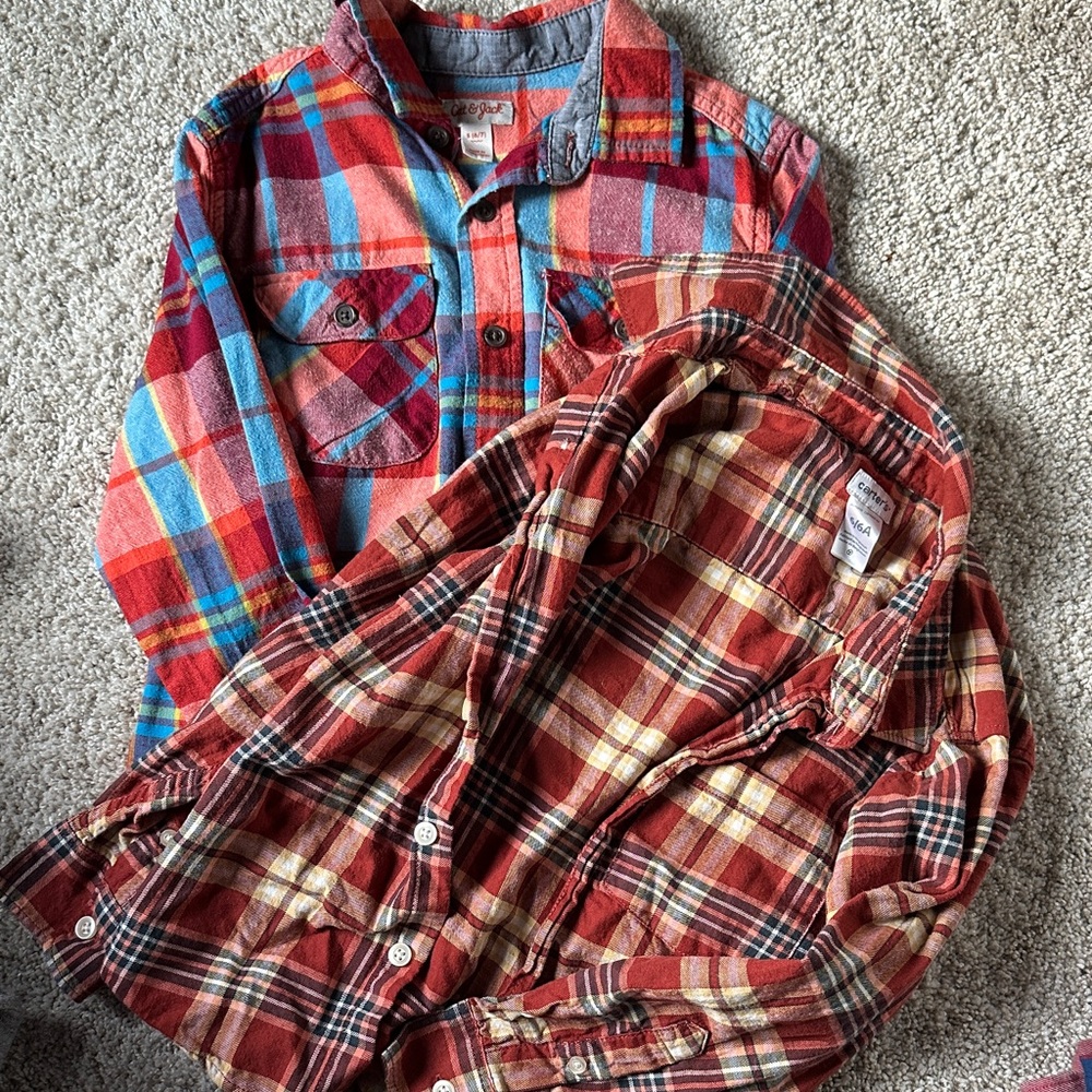 Carter's Kids Plaid Button Down Shirts - Red and Blue